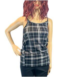 Sleeveless Black and White Plaid Tunic Top Size Small Pretty Preppy Office Siren